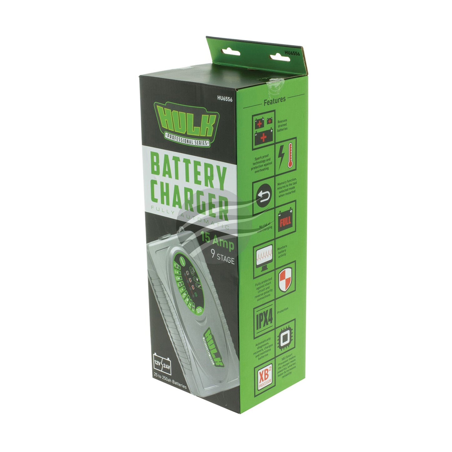 HULK HU6556 Battery Charger 12/24V 9 Stage 15Amp Fully Automatic, Boost