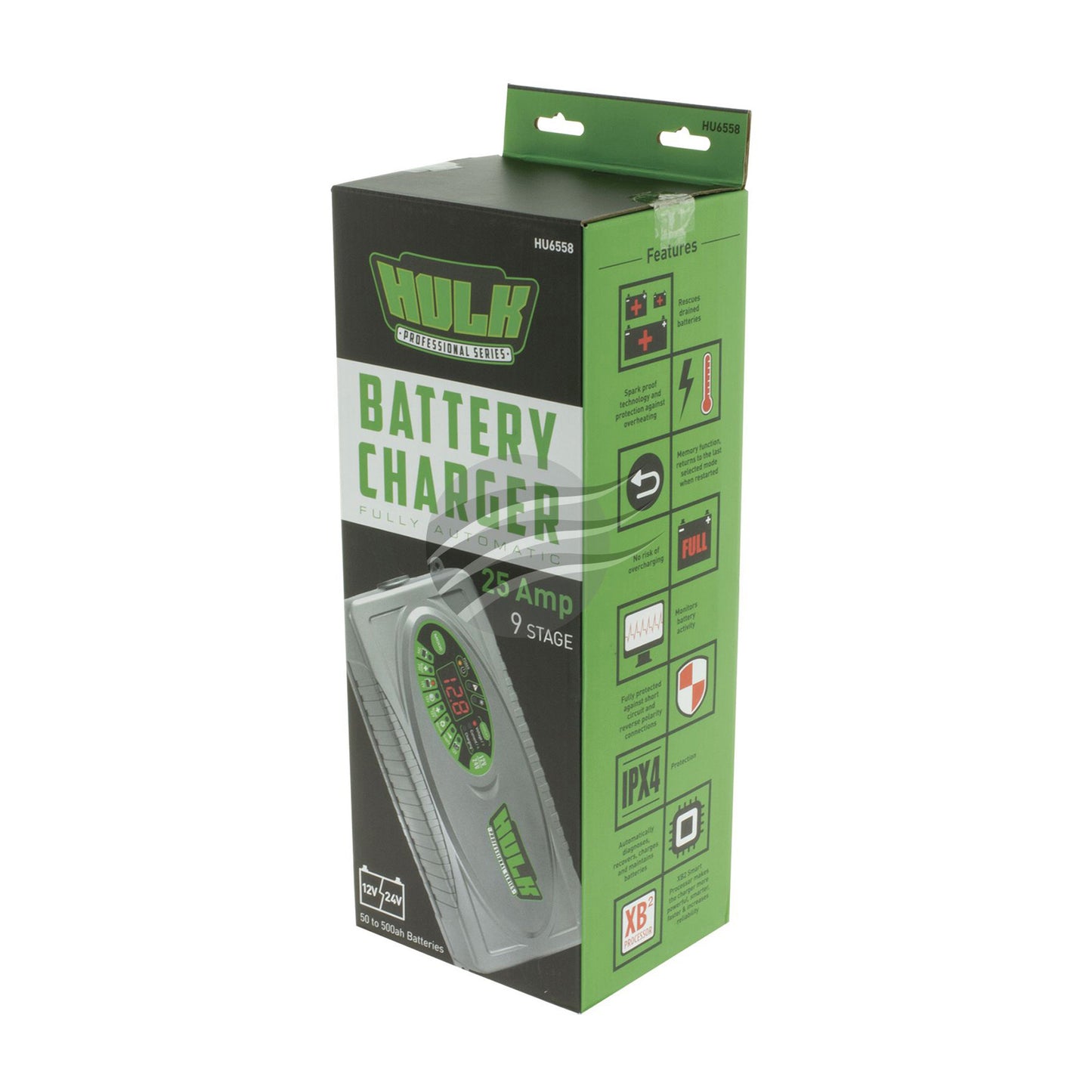 HULK HU6558 Battery Charger 12/24V 9 Stage 25Amp Fully Automatic, Boost