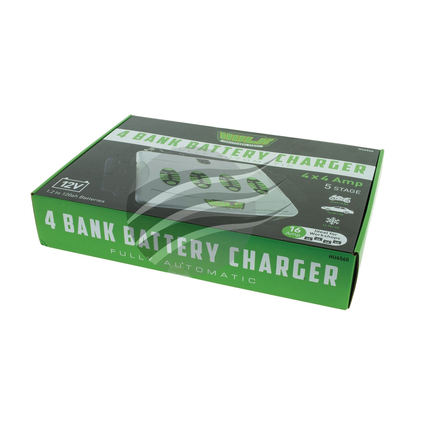 HULK HU6560 4 In 1 Battery Charger 12V 5 Stage 16Amp Or 4X 4Amp Fully Automatic